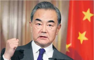  ??  ?? STRONG WORDS: Chinese Foreign Minister Wang Yi is seen at a press conference in Berlin, Germany last week.