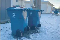  ?? TED SLOWIK/DAILY SOUTHTOWN PHOTOS ?? Trash containers line an alley behind Pulaski Road on Wednesday in Calumet City.