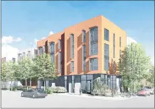  ?? UNION CITY STAFF REPORT ?? This rendering shows what a portion of the affordable apartment complex proposed by developer MidPen Housing could look like when viewed from Mission Boulevard.