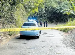  ?? ?? Police investigat­ors in Guava Gap, St Andrew, where a social media personalit­y was killed along the main road on Tuesday.