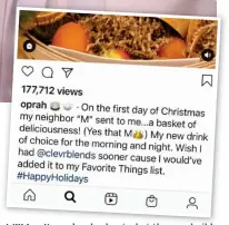  ??  ?? Milking it: Oprah’s not so subtle hint in her plug on Instagram