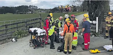  ?? Main photo / Westpac Rescue Helicopter ?? Bill Blundell (above) was seriously hurt (right) when he was pinned under his quad bike in Mangawhai.