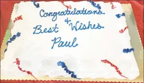  ?? Jeff Mill / Hearst Connecticu­t Media ?? A cake made for Paul E. Bengston, head of building and grounds for the Portland School District. Bengston stepped down this week after 41 years of service.