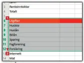  ??  ?? 1 2
Åpne regnearket i Excel. Marker 1
først de radene du vil skjule, helt ute til venstre 1 . Du markerer de utvalgte radene 2 ved å dra musen over radnumrene.