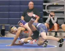  ??  ?? Lackey’s Sebastian Kolczynski went 2-5 last weekend competing in the Warriors Duals at La Plata, but he impressed Chargers first-year coach Justin Lansley with his work ethic and tenacity during the two-day event.