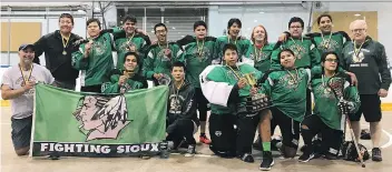  ?? TARYN LARSON/STANDING BUFFALO FIGHTING SIOUX ?? The Standing Buffalo Fighting Sioux won the Queen City Mixed Box Lacrosse midget boys title on June 25, defeating the Regina Rush 3-0 in the final.