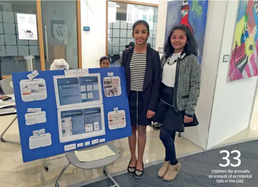  ??  ?? Grade 7 Millennium School student Priyanka (2nd from right) has invented an inexpensiv­e sensor that alerts parents when a small child approaches a balcony or window.