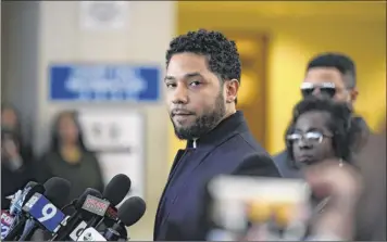  ?? Paul Beaty / Associated Press ?? Actor Jussie Smollett talks to the media before leaving Cook County Court after his charges were dropped on Tuesday in Chicago.