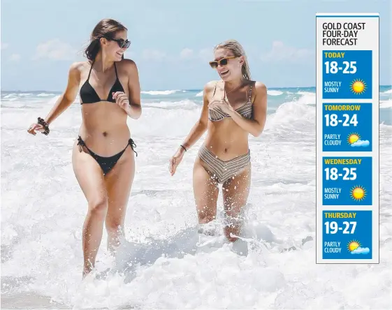  ?? Picture: TIM MARSDEN ?? Savannah Lee, 18, from Coomera and Mirren Alford, 20, from Logan Village enjoy the gorgeous weather at Mermaid Beach yesterday.