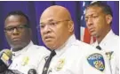  ?? KIM HAIRSTON/BALTIMORE SUN ?? Interim Police Commission­er Gary Tuggle describes measures being undertaken in response to the recent outbreak of gun violence.