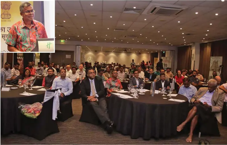  ?? Photos: Indian High Commission. ?? India-Fiji Digital Partnershi­p Symposium at the Holiday Inn in Suva. Inset: Minister for Finance Biman Prasad.