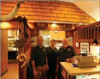  ?? WES CIPOLLA — FOR MEDIANEWS GROUP ?? From left, Ranch House co-owner Scott Schell, manager Beth Raven and co-owner Dennis Schell on April 8, the iconic restaurant’s last night.