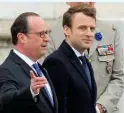  ??  ?? ADDIO HOLLANDE Emmanuel Macron, 39, col presidente uscente François Hollande, 62.