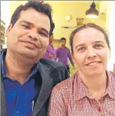  ??  ?? Niranjan Kumar (above), proprietor of Be Happy Cafe, with his Canadian wife, Krista Whailey. She encouraged him to raise funds for the cafe. (Right) Yuki Inoue teaches Japanese to students of Surya Bharti School in Bodh Gaya. She is married to Sudama...