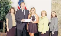  ?? SUBMITTED PHOTO ?? The Kreul Classic joined with area school officials and sponsors to present scholarshi­p awards to student-athletes. From left are Broward County School Board member Laurie Rich Levinson, Kreul Classic board member Jeff Fryer, Nicole Compres (Cooper...