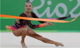  ??  ?? Melitina Staniouta at the Rio Games in 2016: ‘I must share this violence, these horrible videos and what is happening in the 21st century in the very centre of Europe.’ Photograph: Thomas Coex/AFP/Getty Images