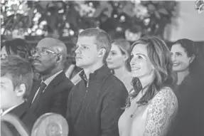  ??  ?? Ben (Lucas Hedges, center) attends a Christmas pageant with stepfather Neal (Courtney B. Vance) and mom Holly (Julia Roberts) in “Ben Is Back.”