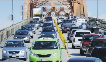  ?? MARK VAN MANEN ?? The aging Pattullo Bridge would be replaced as part of the NDP’s proposed $10 billion capital plan. NDP Leader John Horgan says his party is committed to ending “the chaos in traffic in the region.”