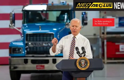  ?? ?? Joe Biden speaking in the Mack factory