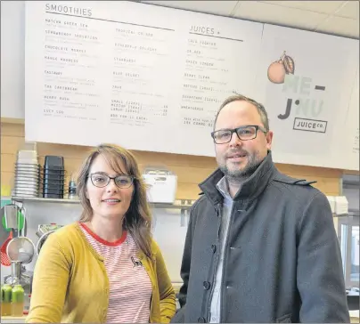  ?? TERRENCE MCEACHERN/THE GUARDIAN ?? Sharie and Robi Hughes, co-owners of the Juice Co., are looking for a downtown location after vacating the Charlottet­own Mall. The business currently has a location in the Petro-Canada service station on University Avenue.