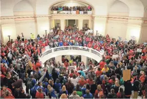  ?? DAVID WALLACE/USA TODAY NETWORK ?? Striking teachers fill the inside of the Oklahoma Capitol as they rally Tuesday in Oklahoma City.