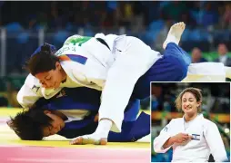  ??  ?? ISRAELI JUDOKA Yarden Gerbi (top, and inset) overcame Japan’s Miku Tashiro to claim a bronze medal last night, Israel’s first hardware at the Rio Olympics.