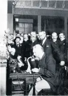  ?? Fox Photos ?? > Alexander Graham Bell making the first telephone call from New York to Chicago in 1892