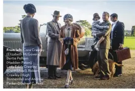  ??  ?? From left: Cora Crawley (Elizabeth McGovern), Bertie Pelham (Hadden-Paton), Lady Edith Crawley (Carmichael), Robert Crawley (Hugh Bonneville) and Andrew Parker (Michael C. Fox).