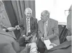  ?? JOSEPH SCHELLER/COLUMBUS DISPATCH ?? Larry Nelson, left, speaks with Memorial Tournament founder Jack Nicklaus.