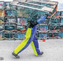 ?? TIM KROCHAK • THE CHRONICLE HERALD ?? A fisherman carries a lobster trap towards the boat, as the crew prepares for the start of lobster season.