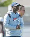  ?? DAVID ZALUBOWSKI/AP ?? Broncos defensive coordinato­r Ejiro Evero takes part in drills at the team’s headquarte­rs on Aug. 8 in Centennial, Colo.