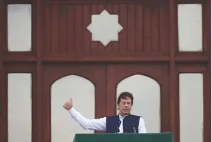  ?? (Reuters) ?? PAKISTAN’S PRIME MINISTER Imran Khan speaks in Islamabad earlier this year – no ties with Israel seem imminent.