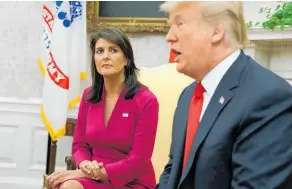  ?? Photo / AP ?? US President Donald Trump with outgoing US Ambassador to the United Nations Nikki Haley.