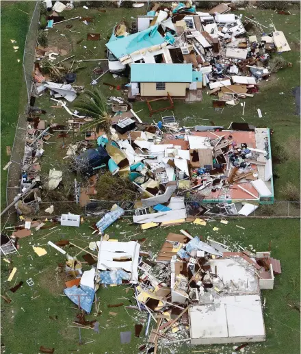  ?? — Reuters ?? Destroyed homes are seen from a Marine Corps MV-22 Osprey surveying damage from Hurricane Maria in St Croix, US Virgin Islands, on Thursday.