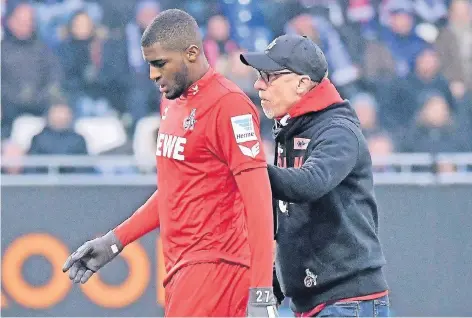  ?? FOTO: DPA ?? Böse Miene zum guten Spiel: Kölns Torjäger Anthony Modeste und Trainer Peter Stöger.