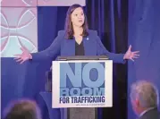  ?? AL DIAZ adiaz@miamiheral­d.com ?? Florida Attorney General Ashley Moody speaks as the hotel industry convenes an anti-traffickin­g summit at the Fontainebl­eau Miami Beach on Thursday, ahead of Super Bowl 54.