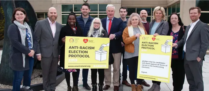  ??  ?? Local election candidates for Wicklow County Council from all parties and independen­ts came together to sign an anti racist election protocol at County Buildings.