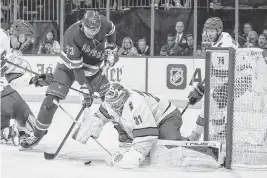  ?? WENDELL CRUZ USA TODAY Sports ?? Carolina Hurricanes goaltender Frederik Andersen (31) makes a save on a shot on goal attempt by New York Rangers center Matt Rempe (73) in the second period in game one of the second round of the 2024 Stanley Cup Playoffs at Madison Square Garden.