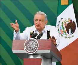  ?? FRANCISCO ROBLES/GETTY-AFP ?? Mexico’s President Andrés Manuel López Obrador speaks during a news conference last month in Acapulco after Hurricane Otis devastated the city.