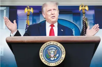  ?? EPA-Yonhap ?? U.S. President Donald Trump holds a news conference in the James Brady Press Briefing Room of the White House in Washington, D.C., Monday.