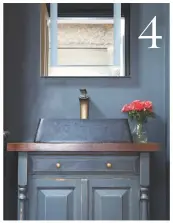  ??  ?? 4 CLOAKROOM
A deep colour works beautifull­y in a small space.
Try Pegase basin, £129.99, Marble Mosaics. Walls in Down Pipe estate emulsion, £47.95 for 2.5ltr, Farrow & Ball