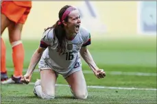  ?? RICHARD HEATHCOTE / GETTY IMAGES ?? Rose Lavelle celebrates after scoring the United States’ second goal during Sunday’s Women’s World Cup final match against The Netherland­s at Stade de Lyon.