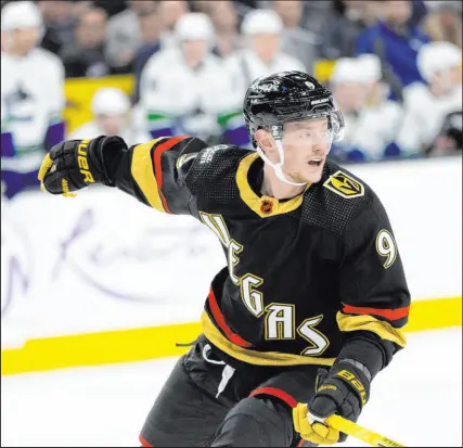  ?? ?? Jack Eichel and the Knights didn’t do much right Saturday night at T-mobile Arena, allowing a season-high three power-play goals on five opportunit­ies and tying a season high in goals allowed.