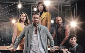  ?? JAMES DIMMOCK THE ASSOCIATED PRESS ?? John Legend, centre, as Jesus Christ, Sara Bareilles as Mary Magdalene, Alice Cooper as King Herod, Brandon Victor Dixon as Judas Iscariot and Jason Tam as Peter star in "Jesus Christ Superstar Live In Concert," airing April 1.