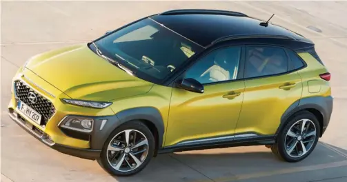  ?? Jack Seller, photos Hyundai. ?? Question : comment se démarquer sur un marché de plus en plus encombré ? En faisant « différent », quitte à adopter un design clivant. C’est la démarche risquée entreprise par Hyundai qui lance ce surprenant Kona !