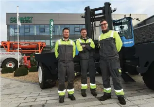  ??  ?? Brian Campbell, Kenny Murphy and Paul Callan, apprentice­s on the new Advanced Certificat­e in Original Equipment Manufactur­ing (OEM) apprentice­ship in Combilift