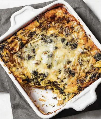  ?? Steve Klise / America’s Test Kitchen ?? This Breakfast Strata, found in the cookbook “Vegetables Illustrate­d,” can be prepared the day before and baked in the morning.