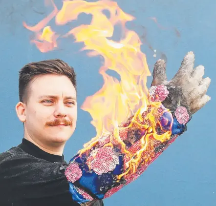  ?? Picture: Glenn Hampson ?? Stuntman King Killjoy, aka Harrison Norris, is going to turn up the heat when he sets himself alight to close out The Sounds Dangerous Festival on Saturday at Burleigh Bazaar.