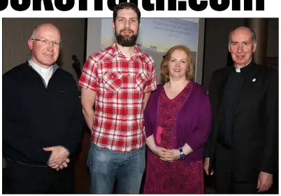  ??  ?? Fr Billy Swan, Neil Foley of Ferns CAFE, Breda O’Brien of The Irish Times and Bishop Denis Brennan at the launch.