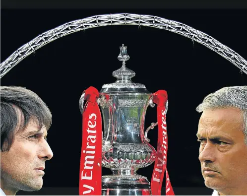  ?? Picture: GETTY IMAGES ?? AT ODDS: Managers Antonio Conte, left, of Chelsea, and Jose Mourinho, of Manchester United, rekindle their rivalry in tomorrow’s FA Cup final